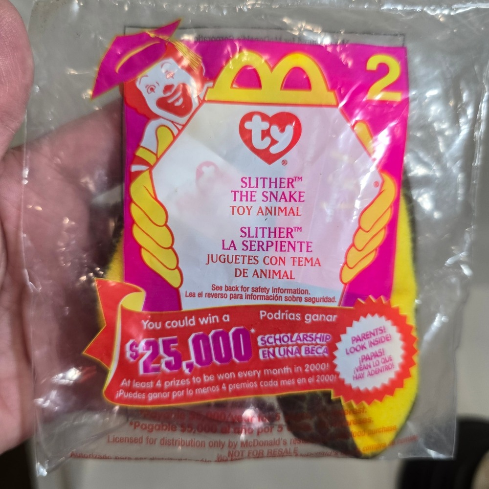 Ty Beanie Babies Slither the‎ Snake McDonald's Happy Meal Toy 2000 Sealed